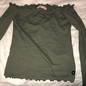 olive green off the shoulder shirt